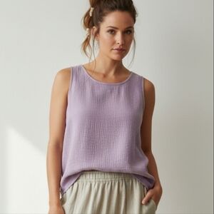Bryn Walker Purple Lavender Gauve Cotton Tank Top Baggy Lagenlook Size Large